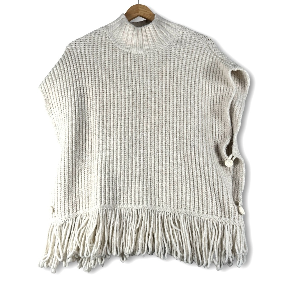 Anthropologie Womens Fringed Mock Neck Sweater Vest Sz S Small
